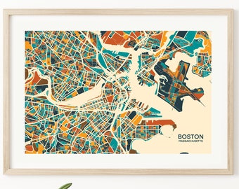 Boston, MA Abstract Illustration Map Print