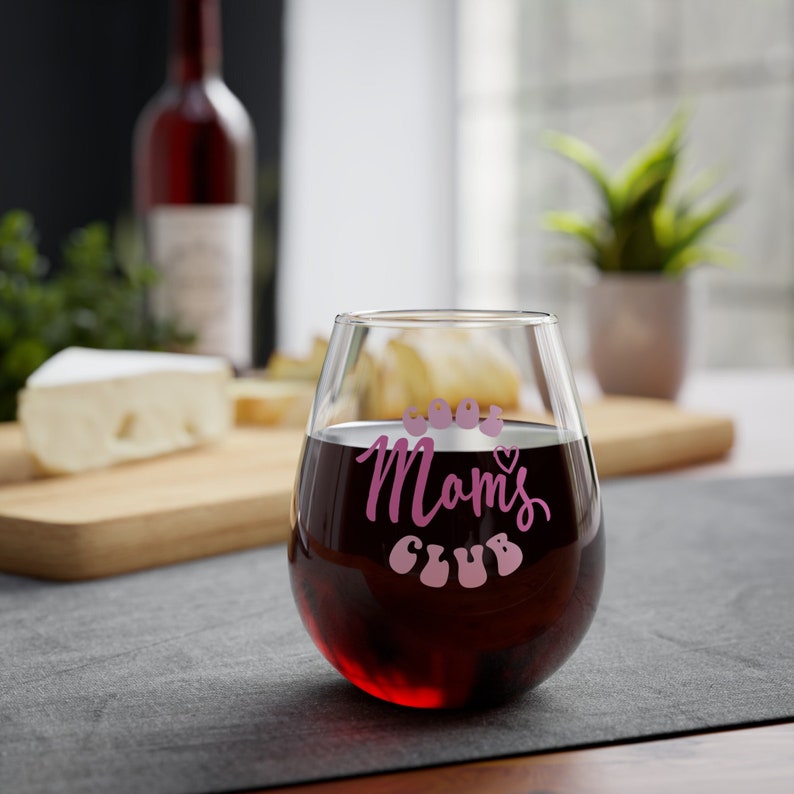 Cool Mom's Club Stemless Wine Glass, Mothers Day Gift, Mom Wine Glass, Gift for Mom, Mothers Day Gift for Mom, Stemless Wine Glass, 11.75oz image 1