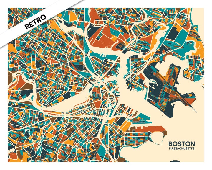Boston, MA Abstract Illustration Map Print - Etsy