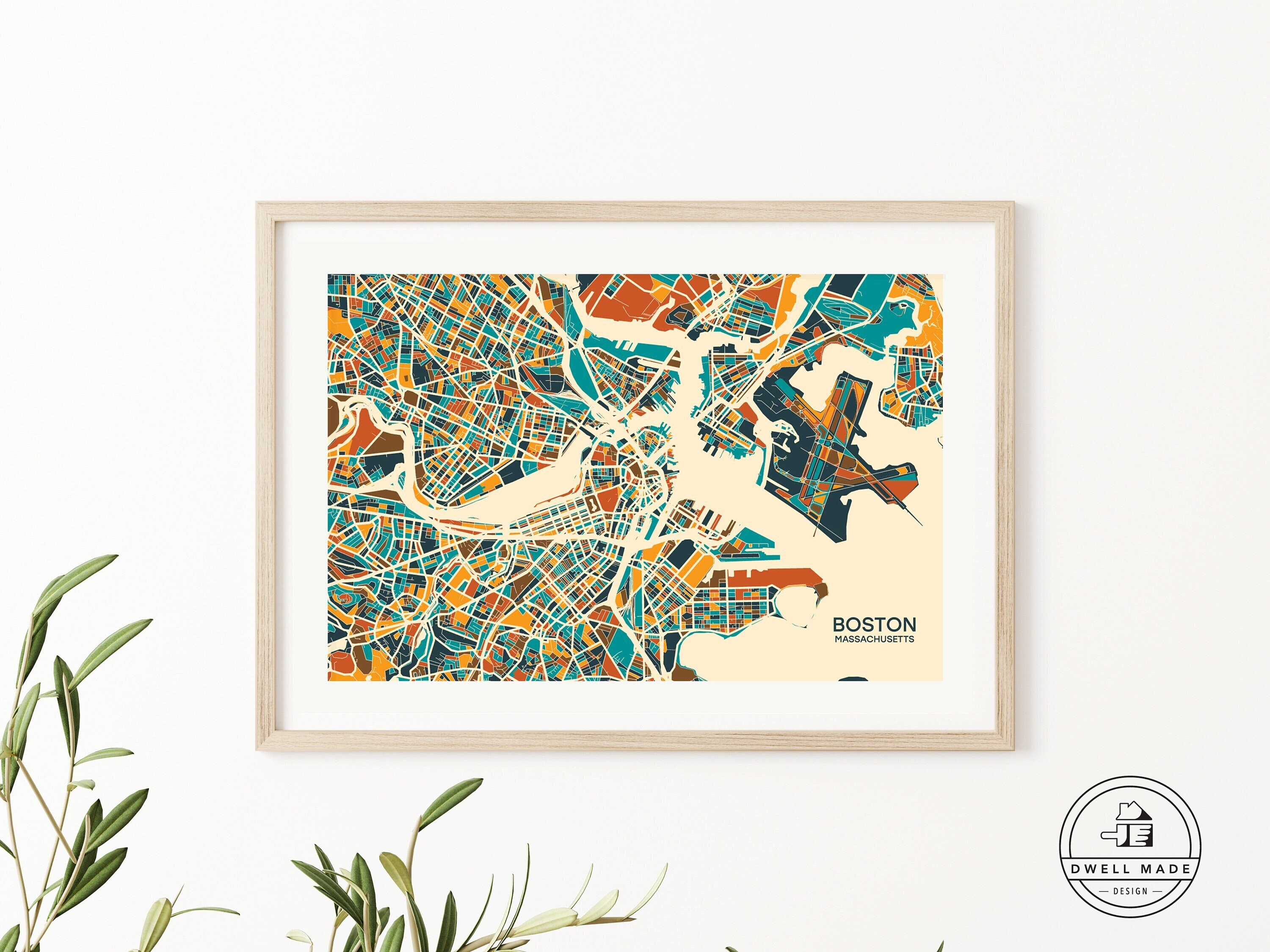 Boston, MA Abstract Illustration Map Print - Etsy