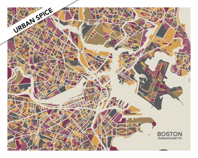 Boston, MA Abstract Illustration Map Print - Etsy