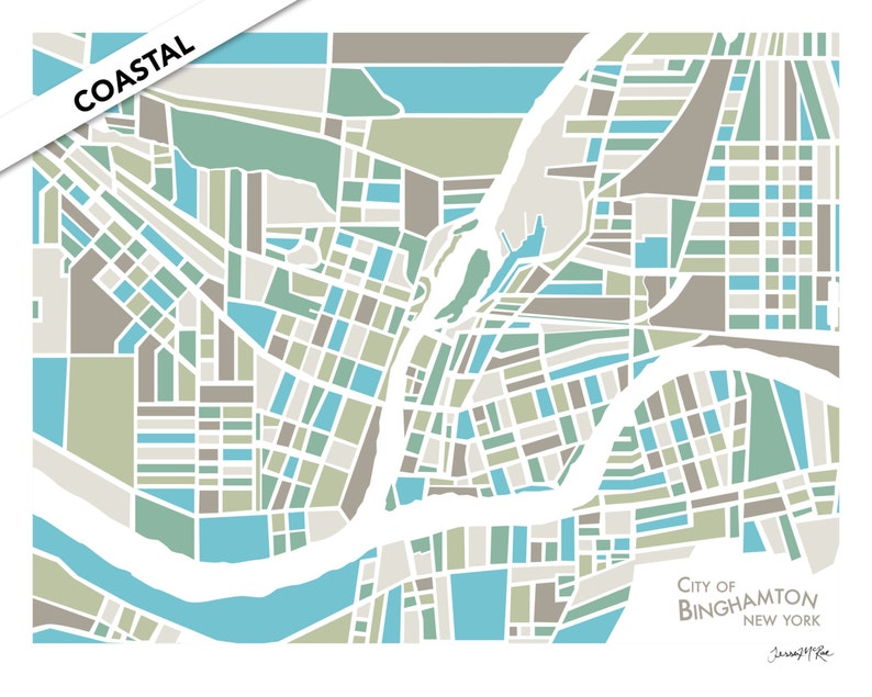 Binghamton, NY Abstract Illustration Map Print - Etsy