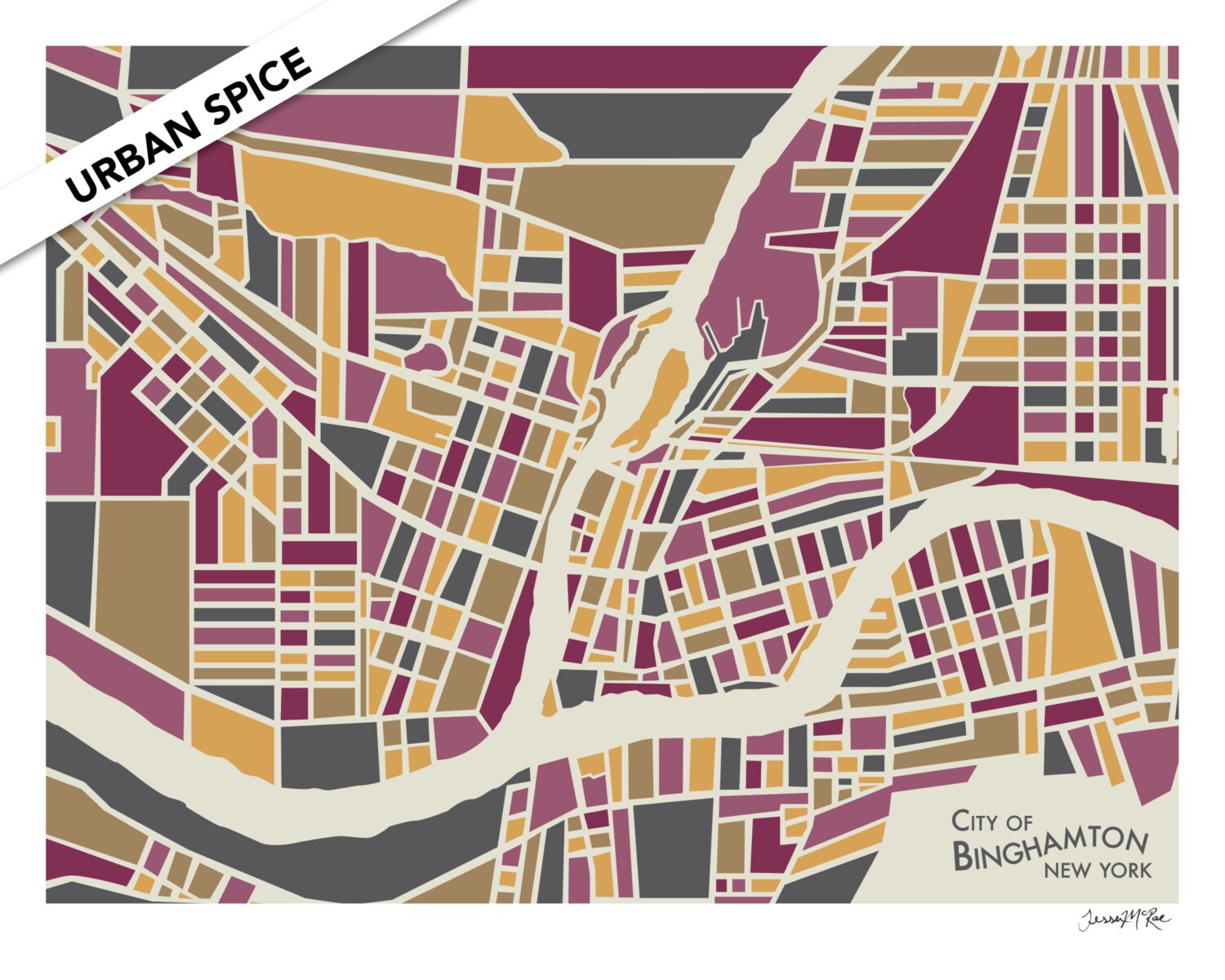 Binghamton, NY Abstract Illustration Map Print - Etsy