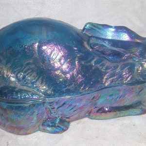 Summit Glass Company \u2013 Westmoreland Picnic Basket Covered Dish \u2013 Bermuda Blue Carnival Glass \u2013 1980's Summit Glass Company \u2013 Westmoreland Picnic Basket Covered Dish \u2013 Bermuda Blue Carnival Glass \u2013 1980's