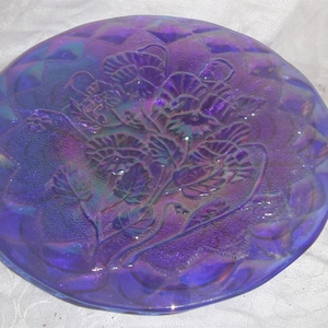 FENTON ART GLASS -  Electric Blue Carnival - Made for Heart of America Carnival Glass Association – 10” Pansy Plate – Imperial Mould