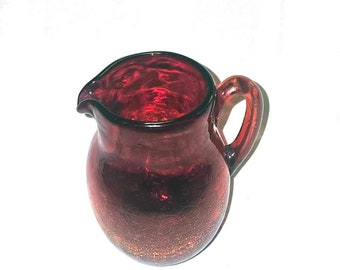 BLENKO GLASS COMPANY – Ruby Crackle Pitcher  7'' Tall