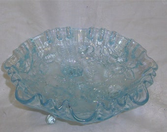 IMPERIAL GLASS COMPANY – Ice Blue Carnival 3 Ftd Roses Bowl – Made for Lenox 1970's