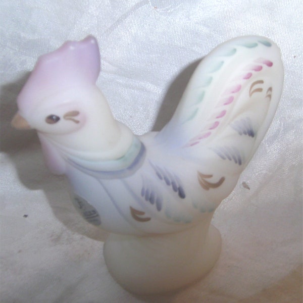 FENTON ART GLASS - Opal Satin 6” Tall Rooster – Decorated