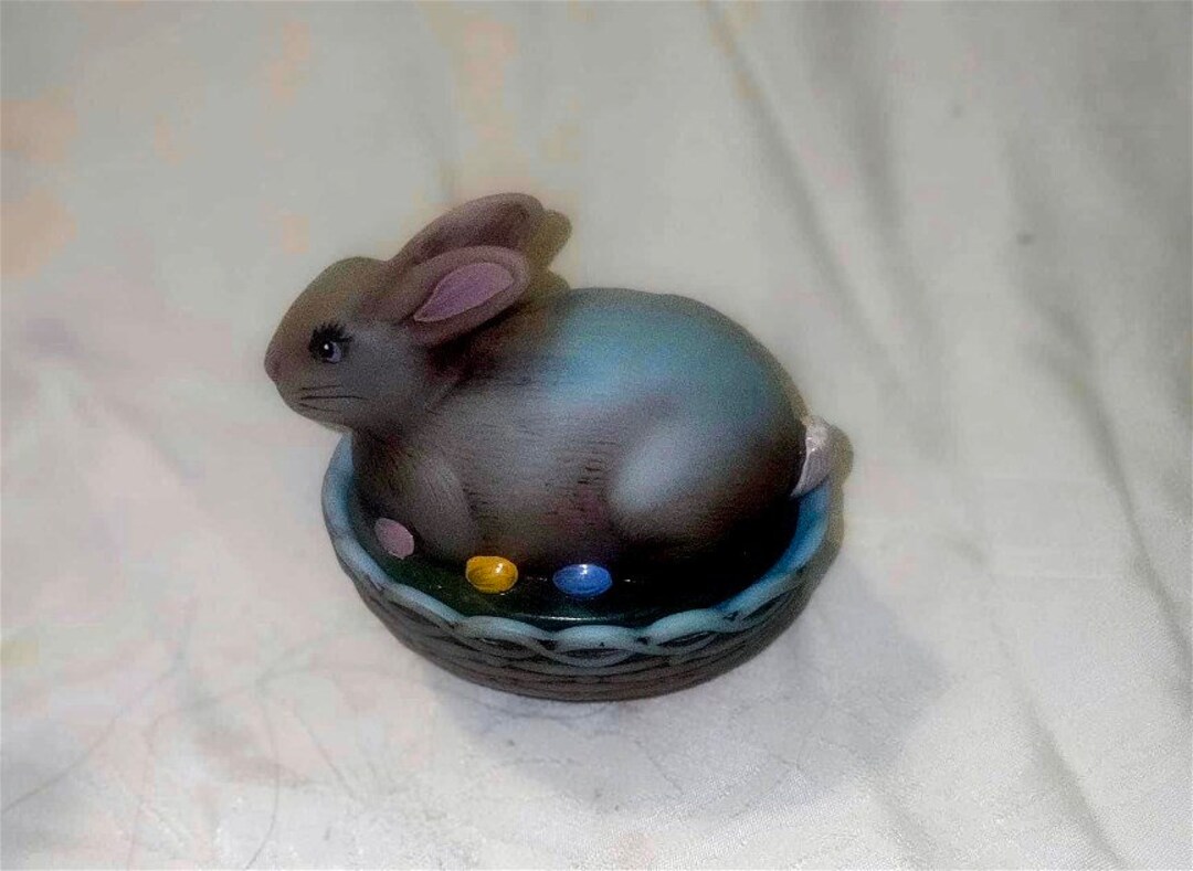MOSSER GLASS COMPANY Blue Satin Painted Bunny on Nest Etsy