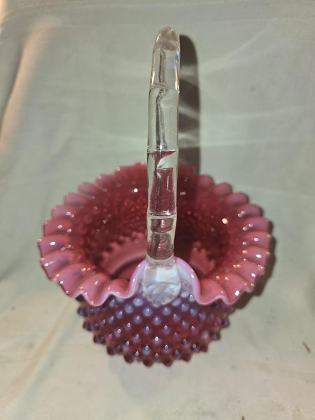 FENTON ART GLASS Cranberry Opalescent – Hobnail – 7" Deep Basket – Made ...