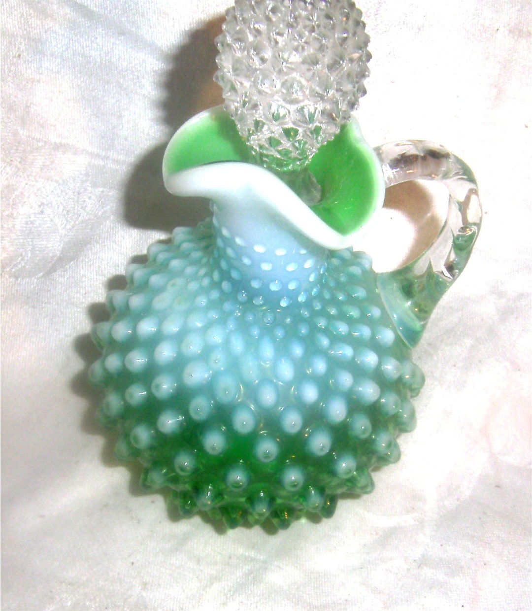 FENTON ART GLASS Lime Green Opalescent Hobnail Cruet Etsy