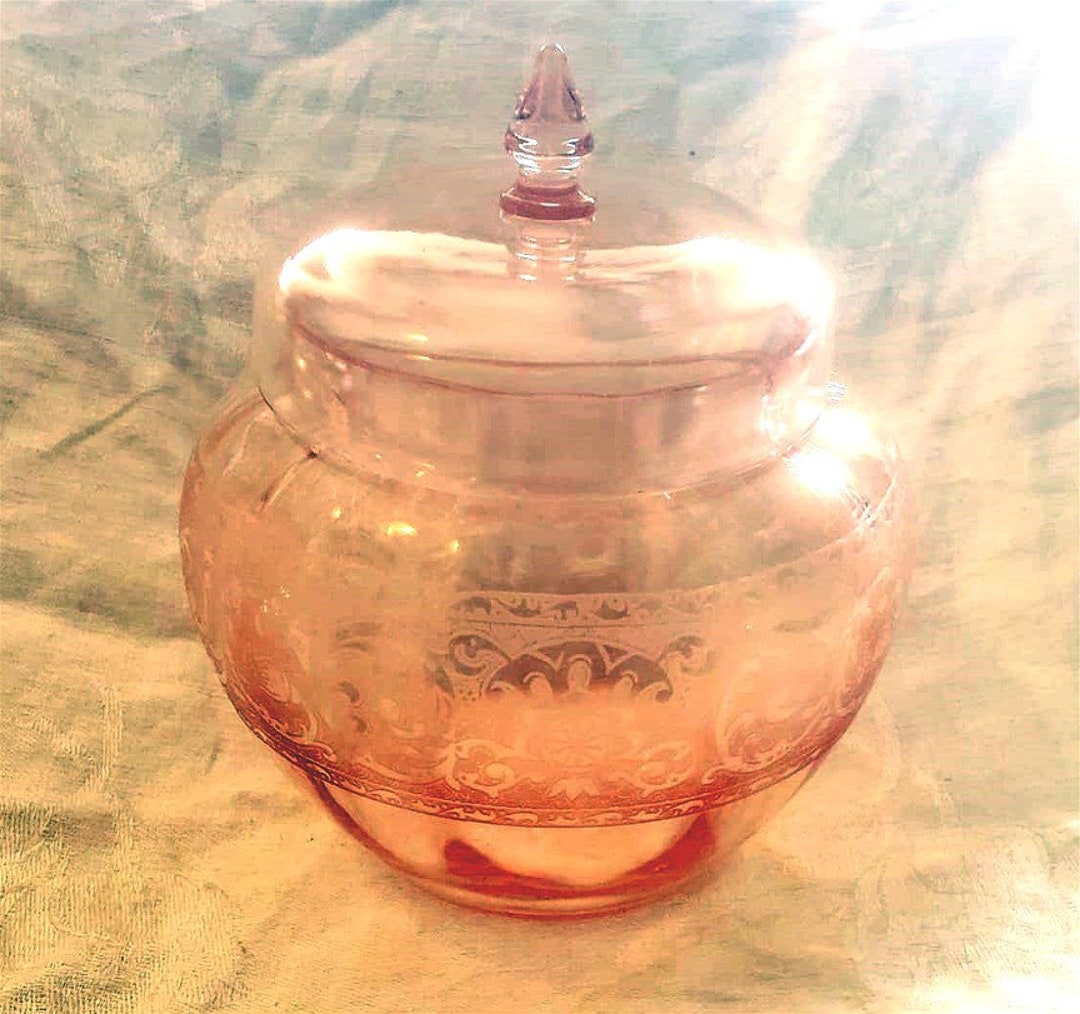 CAMBRIDGE GLASS COMPANY la Rosa pink Etched Covered Jar Etsy