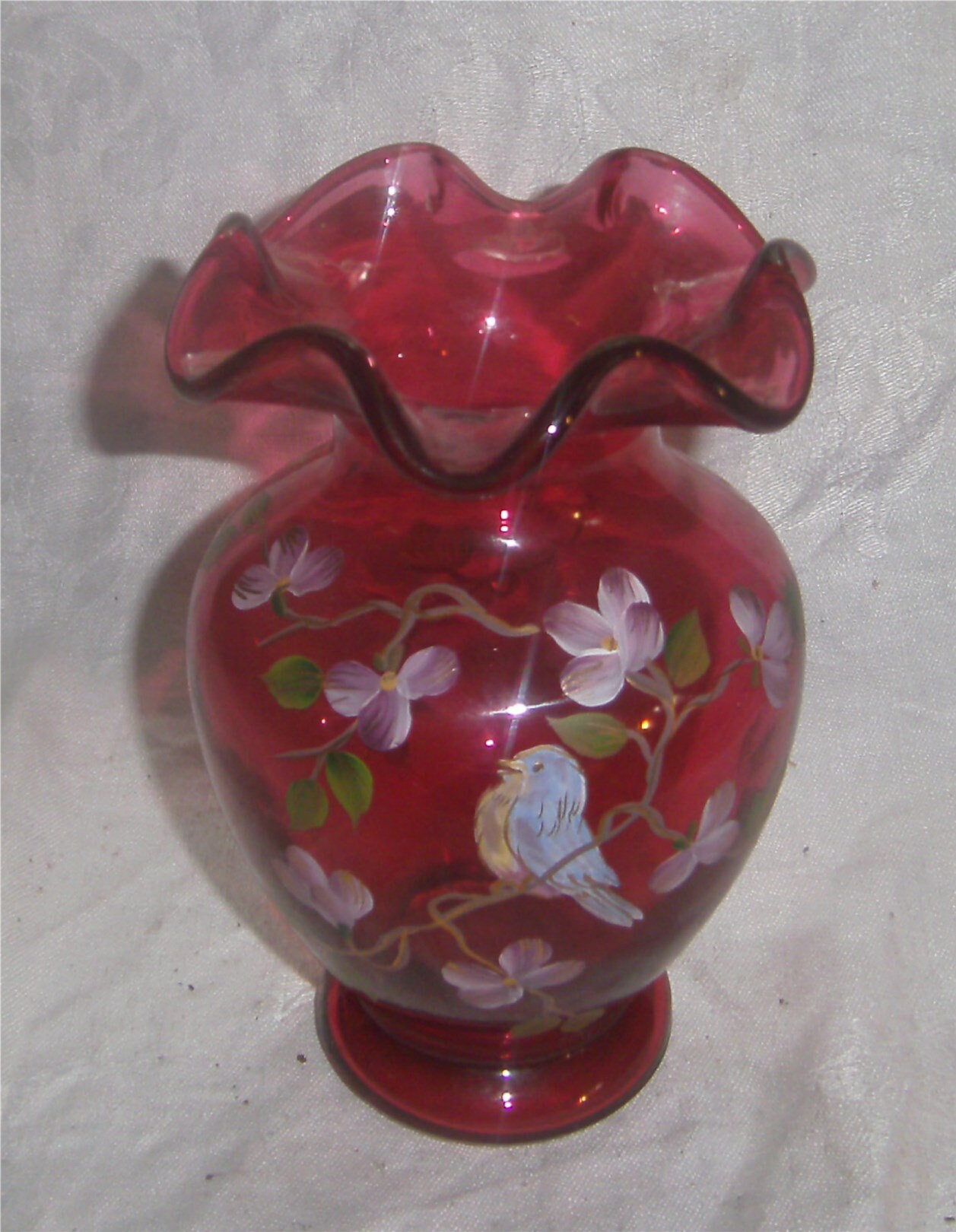 FENTON ART GLASS for Qvc Cranberry Blue Bird 7 Vase Etsy