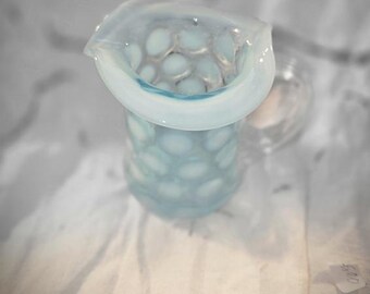 FENTON ART GLASS Dot Optic – Blue Opalescent – Rolled Edge Creamer