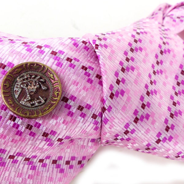 His or hers pink and raspberry woven tiny square design silk feel microfiber necktie. Hand made By Uomo Venetto.  Packaged as a gift.