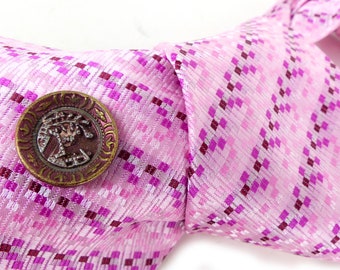 His or hers pink and raspberry woven tiny square design silk feel microfiber necktie. Hand made By Uomo Venetto.  Packaged as a gift.