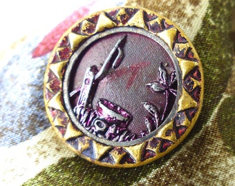 Wine tinted "wishing well" Upcycled  antique circa. 1900 repurposed as a magnetic tie tack or lapel pin with silk covered back button.