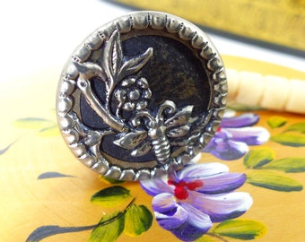 Antique circa. 1900 relief silver " Bee and Bloom" repurposed as a magnetic tie tack, scarf or lapel pin with a silk covered back button