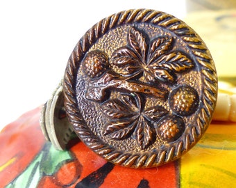 Bronze circa. 1900 raised "Fruit and Leaf" with twisted frame repurposed as a magnetic Mag TAK lapel or scarf pin with a silk covered back