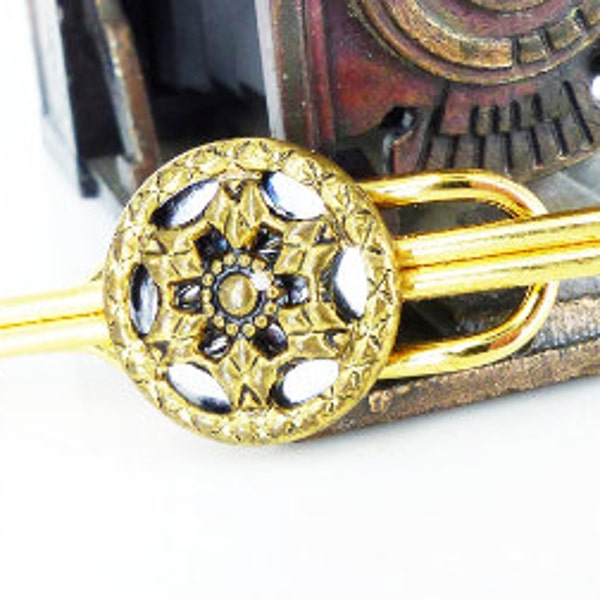 Antique Victorian mirror twinkle brass & Steel embellishment Upcycled gold brass slip Tie Bar. Authentic Victorian little piece of history!