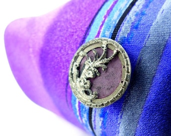 Romantic Groom Gift, Magnetic tie tack "Lavender Floral Tussie Mussie Velvet" perfume button, pewter Victorian mag pin. Free gift packaging