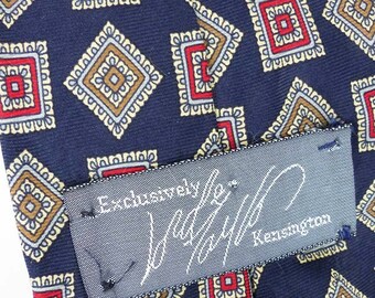 Vintage Kensington for Lord & Taylor silk necktie navy, red and antique gold classic print. Timeless styling. Free gift packaging