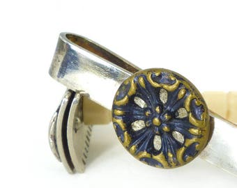 Brass patina slip style Tie Bar. Antique Victorian brass & steel mirror "twinkle" embellishment. Free gift packaging