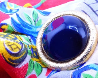 Mid Century mod Navy blue framed by shimmer gold magnetic brooch Mag TAK™ mid century style. Silk back button. Don't poke holes in your silk