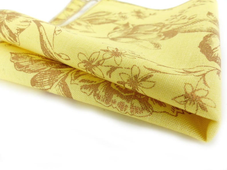 Pocket Square in Soft Cotton. Pale Yellow Antique Floral and - Etsy