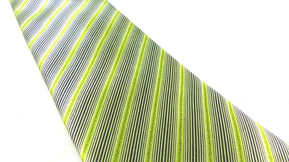Buttery soft diagonal striped green & black silk … - image 9