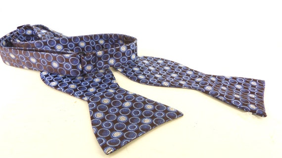 Black and shades of blue mod polka dot silk bow t… - image 3