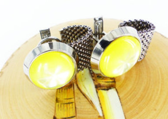 Lemon drops! Silver metal mesh wrap set of cuffli… - image 5