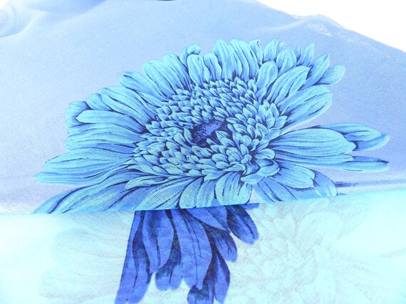 Beautiful blue on blue large square vintage scarf… - image 4