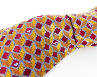 Robert Talbott Best of Class thick woven silk necktie. Burgundy, antique gold and gray woven diamond de. Free gift packagingsign