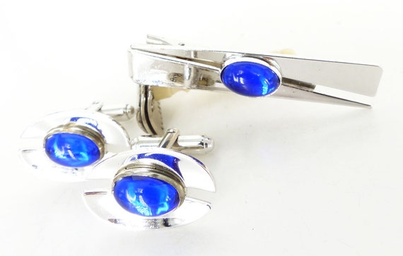 Cufflinks and matching tie bar Collector set vint… - image 1