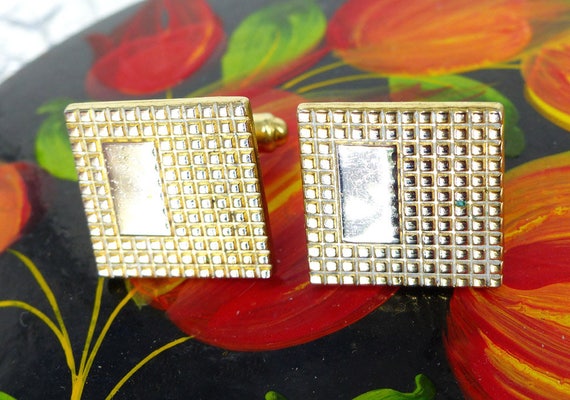 Classic vintage Speidel gold set of cuff links wi… - image 1