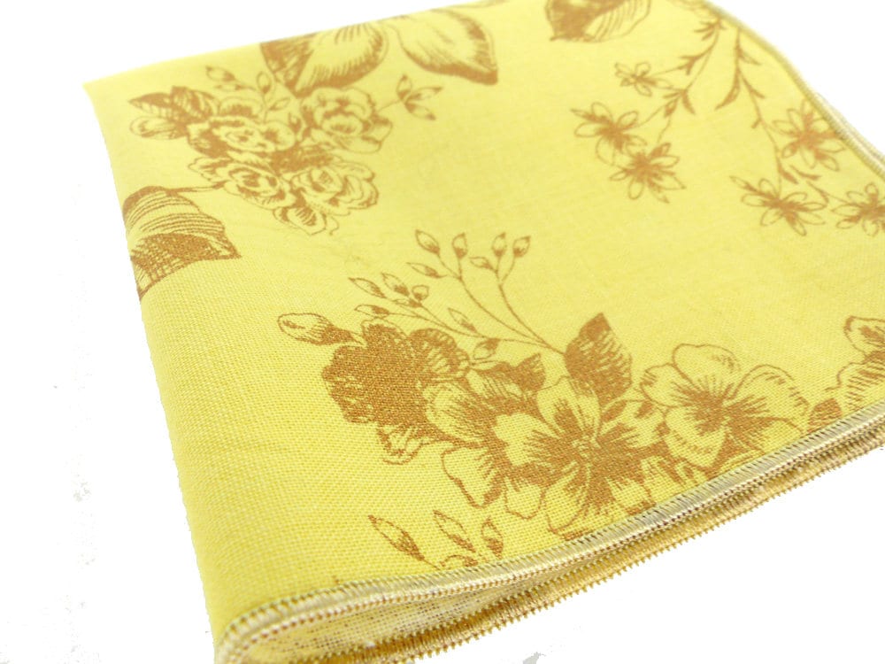 Pocket Square in Soft Cotton. Pale Yellow Antique Floral and - Etsy