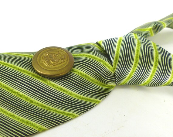 Buttery soft diagonal striped green & black silk … - image 1