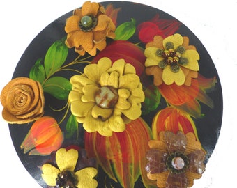 Six Lapel flower Mag TAKs. Brown & tan group. Suede and leather, silk back buttons. Magnetic, won't damage your fabric. Packaged as a gift