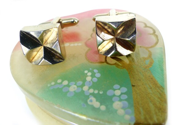 Chunky mod carved small square cube gold set of c… - image 7