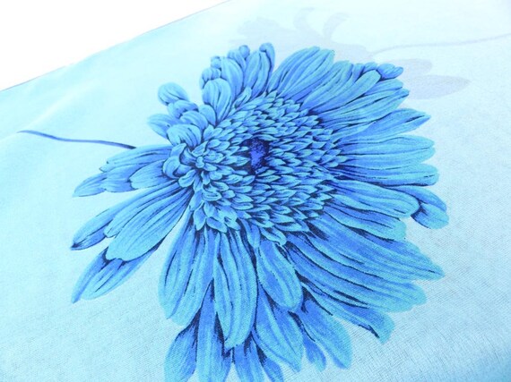 Beautiful blue on blue large square vintage scarf… - image 3