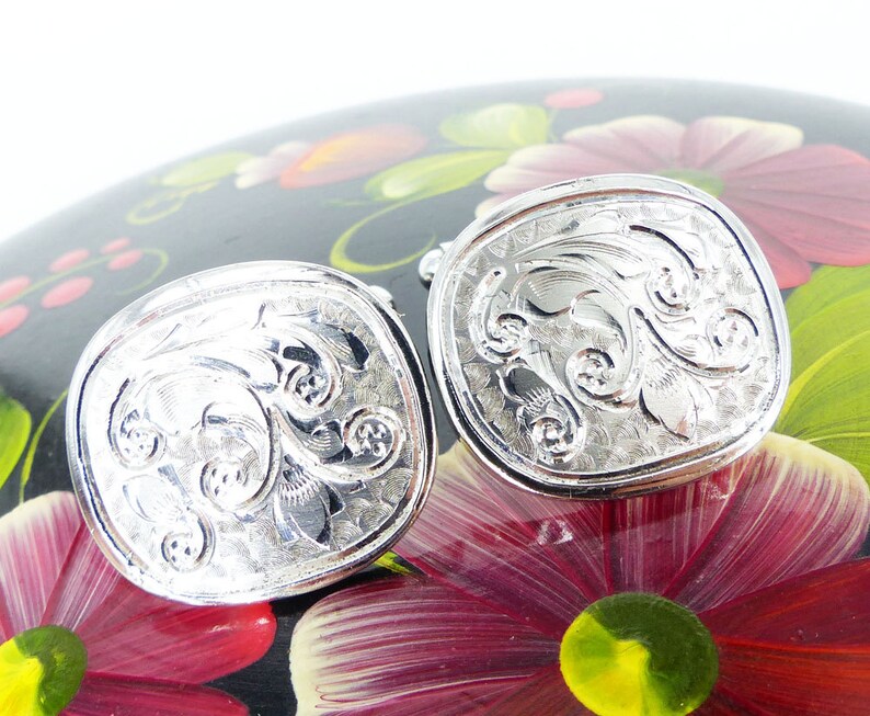 Boutons De Manchette Vintage En Argent Sterling Tri-colore - Occasion, Bon état