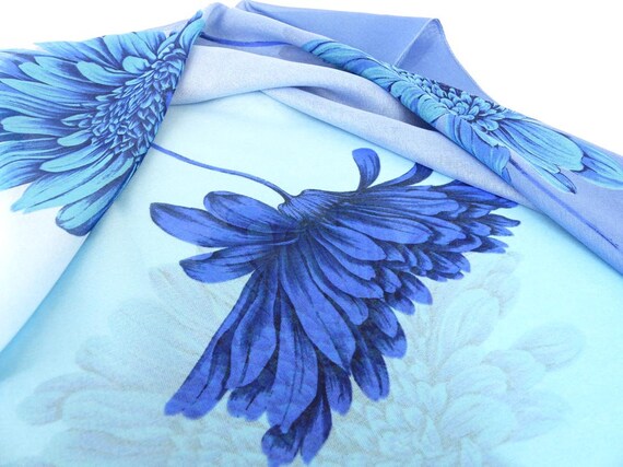 Beautiful blue on blue large square vintage scarf… - image 6