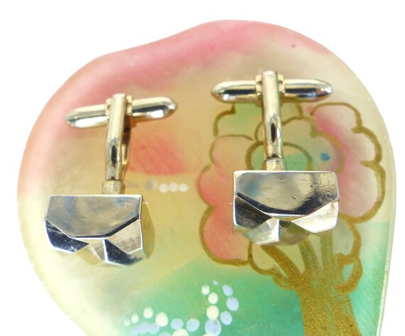 Chunky mod carved small square cube gold set of c… - image 2