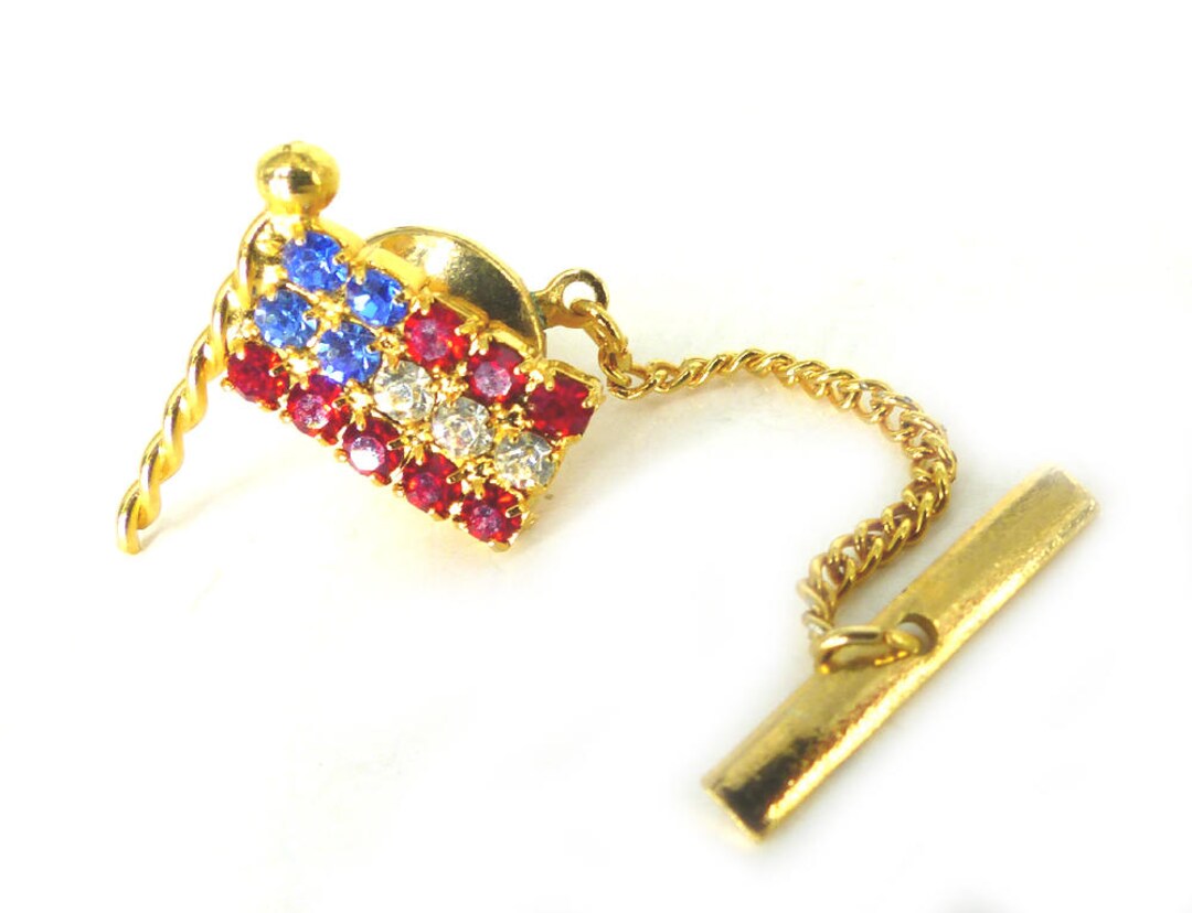 Patriotic Gold and Red, White and Blue Rhinestone American Flag Tie ...