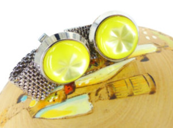 Lemon drops! Silver metal mesh wrap set of cuffli… - image 2