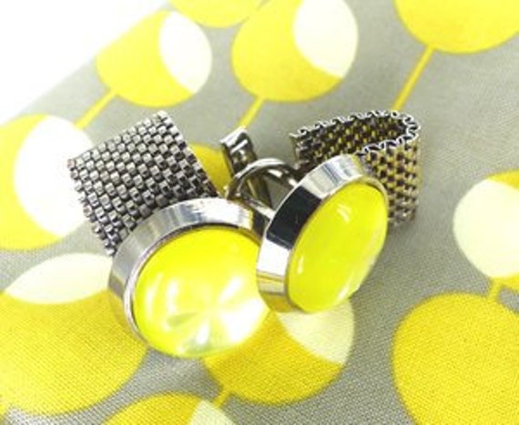 Lemon drops! Silver metal mesh wrap set of cuffli… - image 7