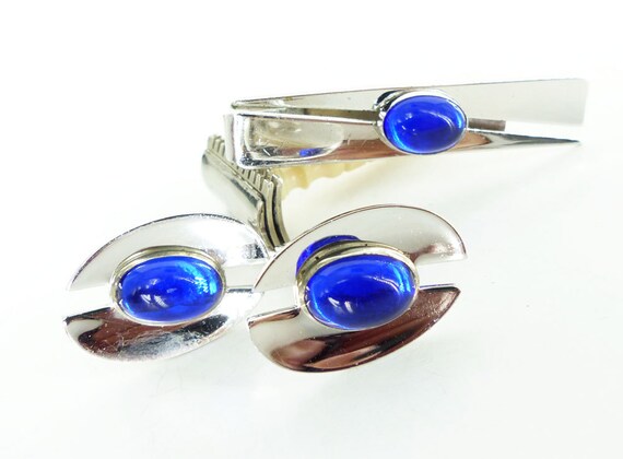 Cufflinks and matching tie bar Collector set vint… - image 2