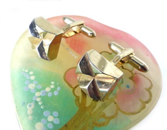 Chunky mod carved small square cube gold set of c… - image 6