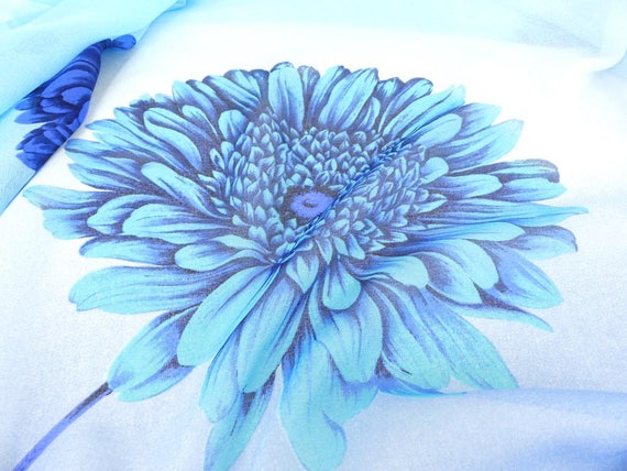 Beautiful blue on blue large square vintage scarf… - image 1